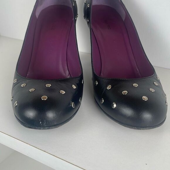 Marc Jacobs Rounded Toe Silver Stud Embellished Heels 37 Black - Picture 6 of 10